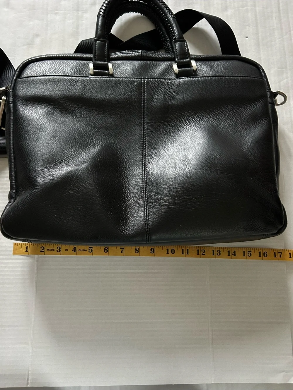 Kenneth Cole Black Leather Men's Laptop Briefcase with Detachable Strap